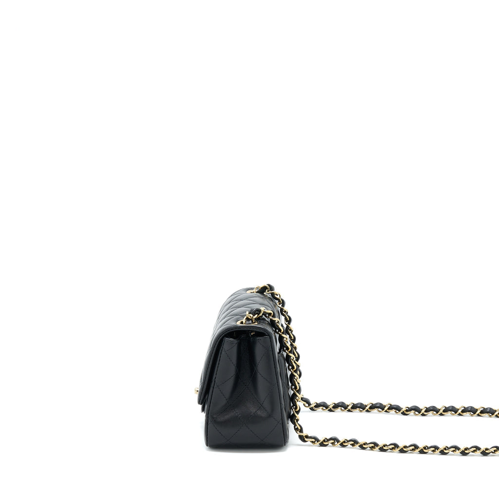 CHANEL MINI SQUARE FLAP BAG LAMBSKIN BLACK GHW (MICROCHIP)