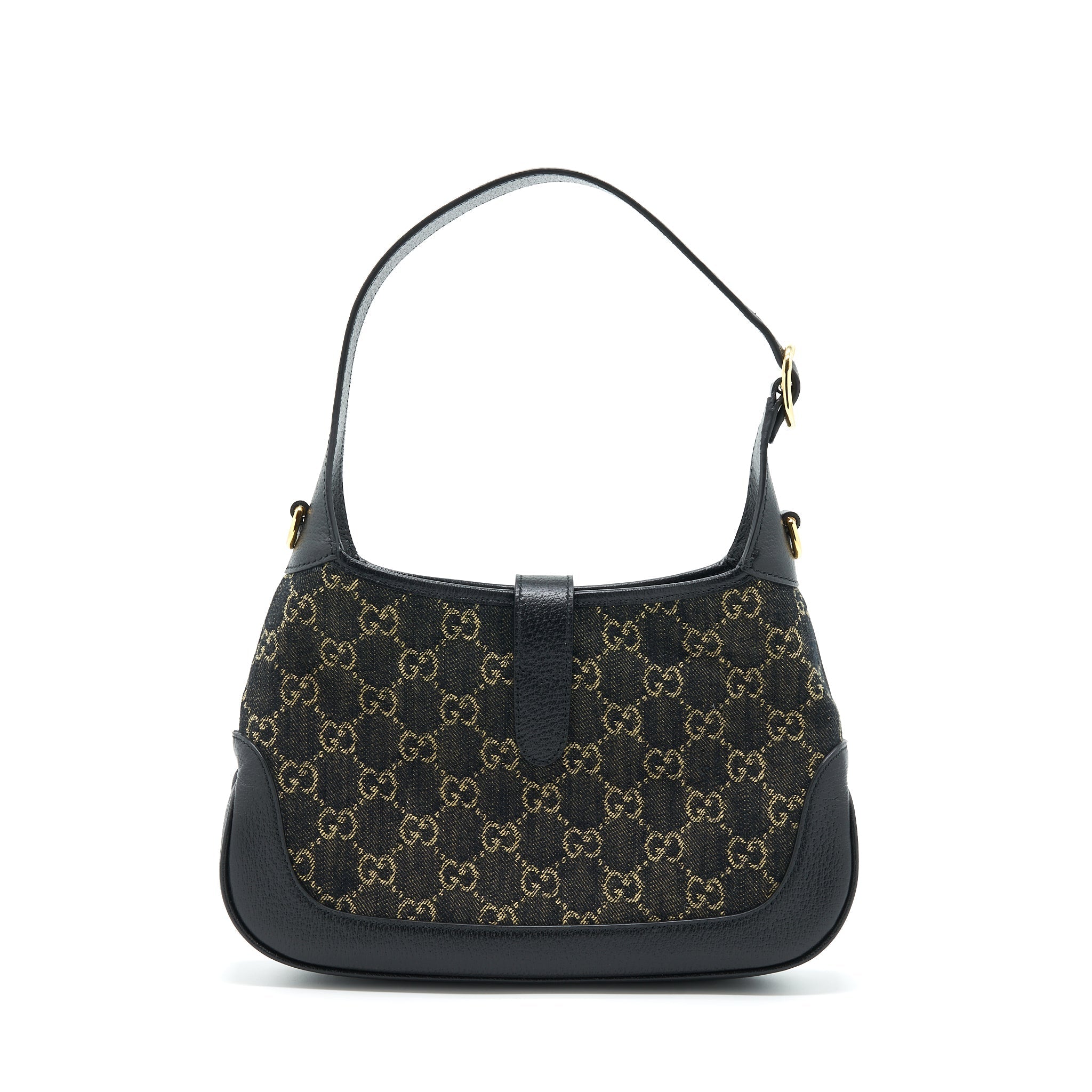GUCCI JACKIE 1961 SMALL SHOULDER BAG DENIM/LEATHER BLACK GHW