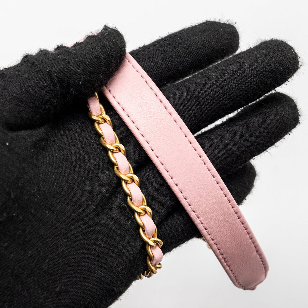 CHANEL TOP HANDLE VANITY BAG WITH CHAIN TWEED PINK GHW (MICROCHIP)