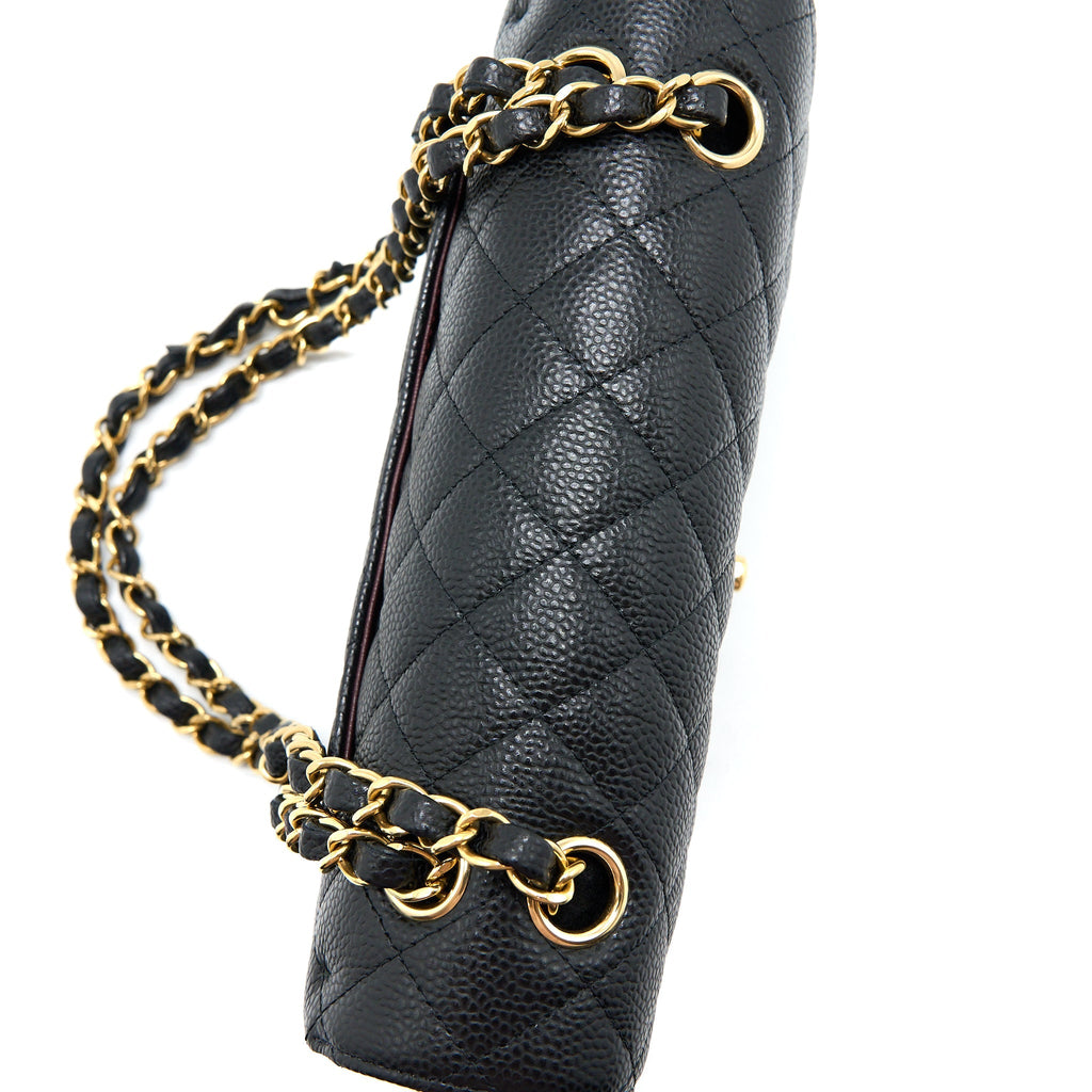 CHANEL SMALL CLASSIC DOUBLE FLAP BAG CAVIAR BLACK GHW (MICROCHIP)