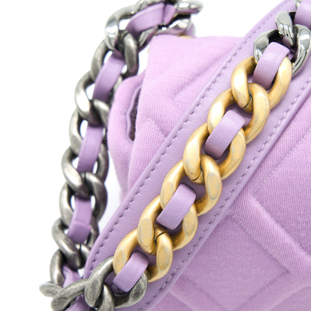CHANEL 19 WAIST BAG QUILTED JERSEY/ LAMBSKIN LIGHT PURPLE MULTICOLOUR HARDWARE