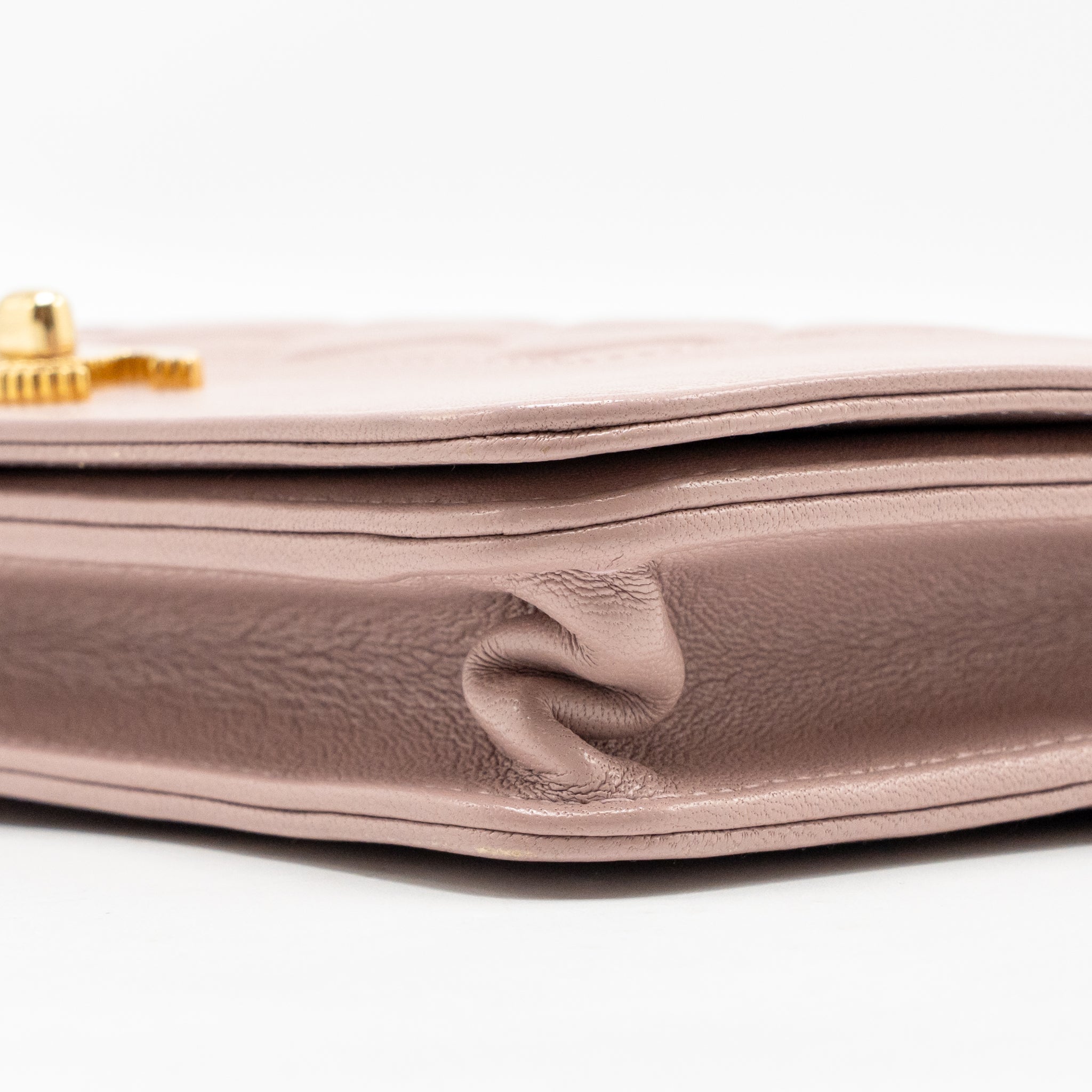 CHANEL CC LOGO WALLET WITH CHAIN GOATSKIN PINK GHW