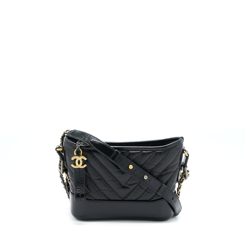 CHANEL CHEVRON SMALL GABRIELLE HOBO BAG BLACK MULTICOLOUR HARDWARE