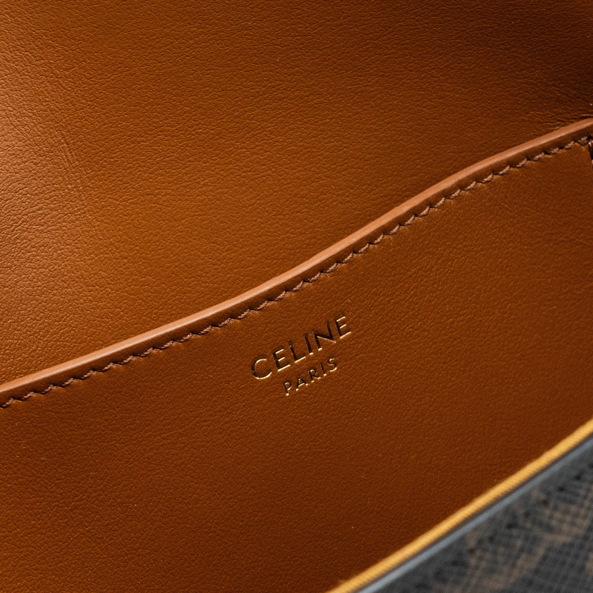 CELINE CLUTCH ON STRAP TABOU TRIOMPHE CANVAS/ CALFSKIN TAN GHW