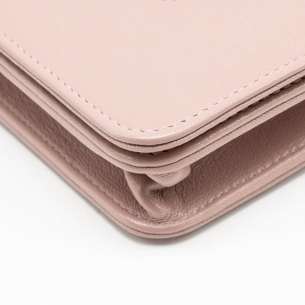 CHANEL CC LOGO WALLET WITH CHAIN GOATSKIN PINK GHW