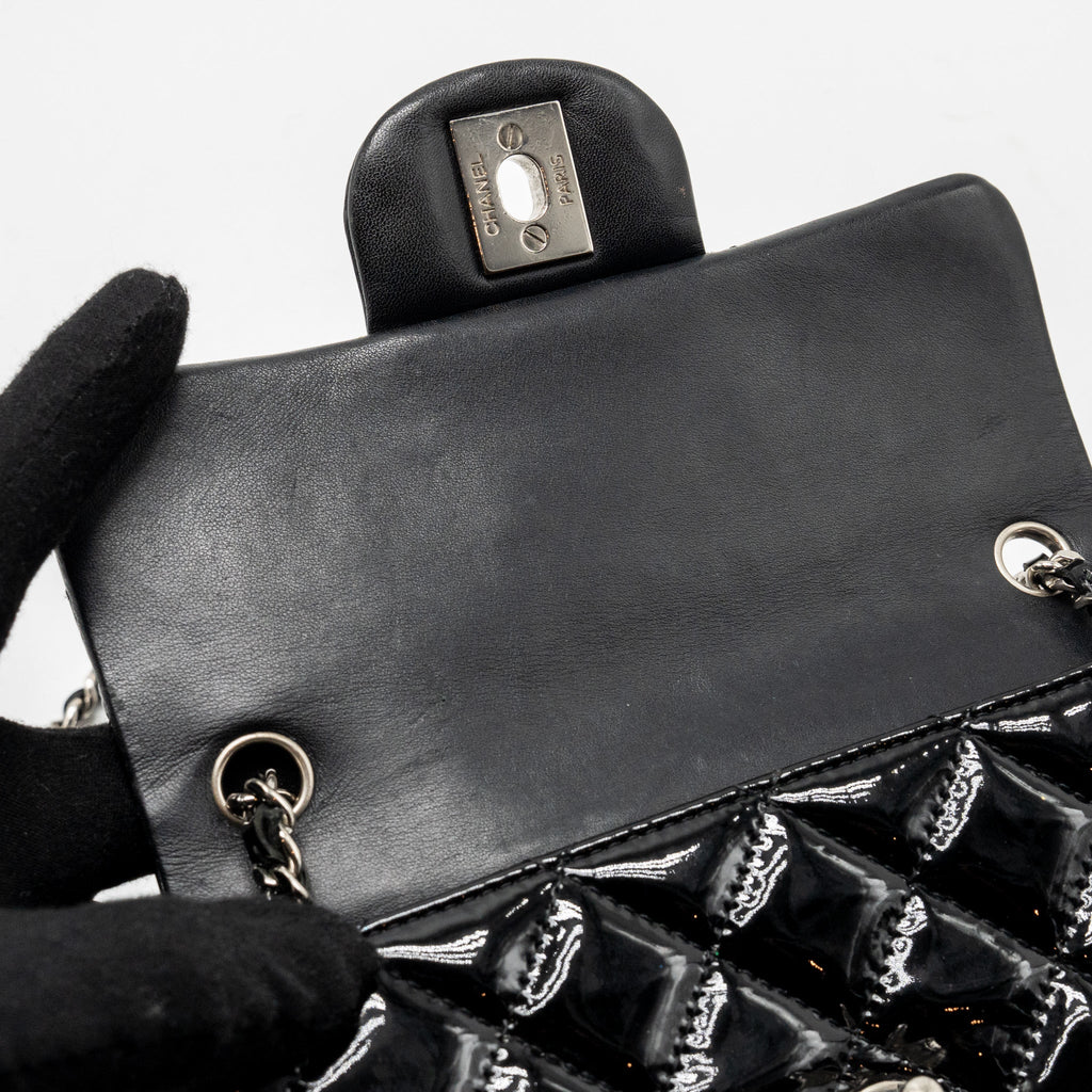 CHANEL CC MINI FLAP BAG PATENT BLACK SHW