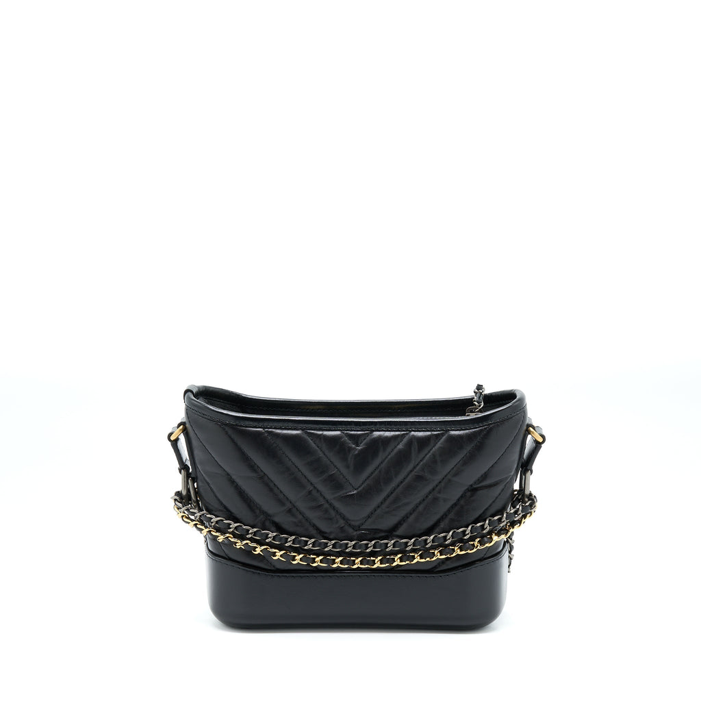 CHANEL CHEVRON SMALL GABRIELLE HOBO BAG BLACK MULTICOLOUR HARDWARE