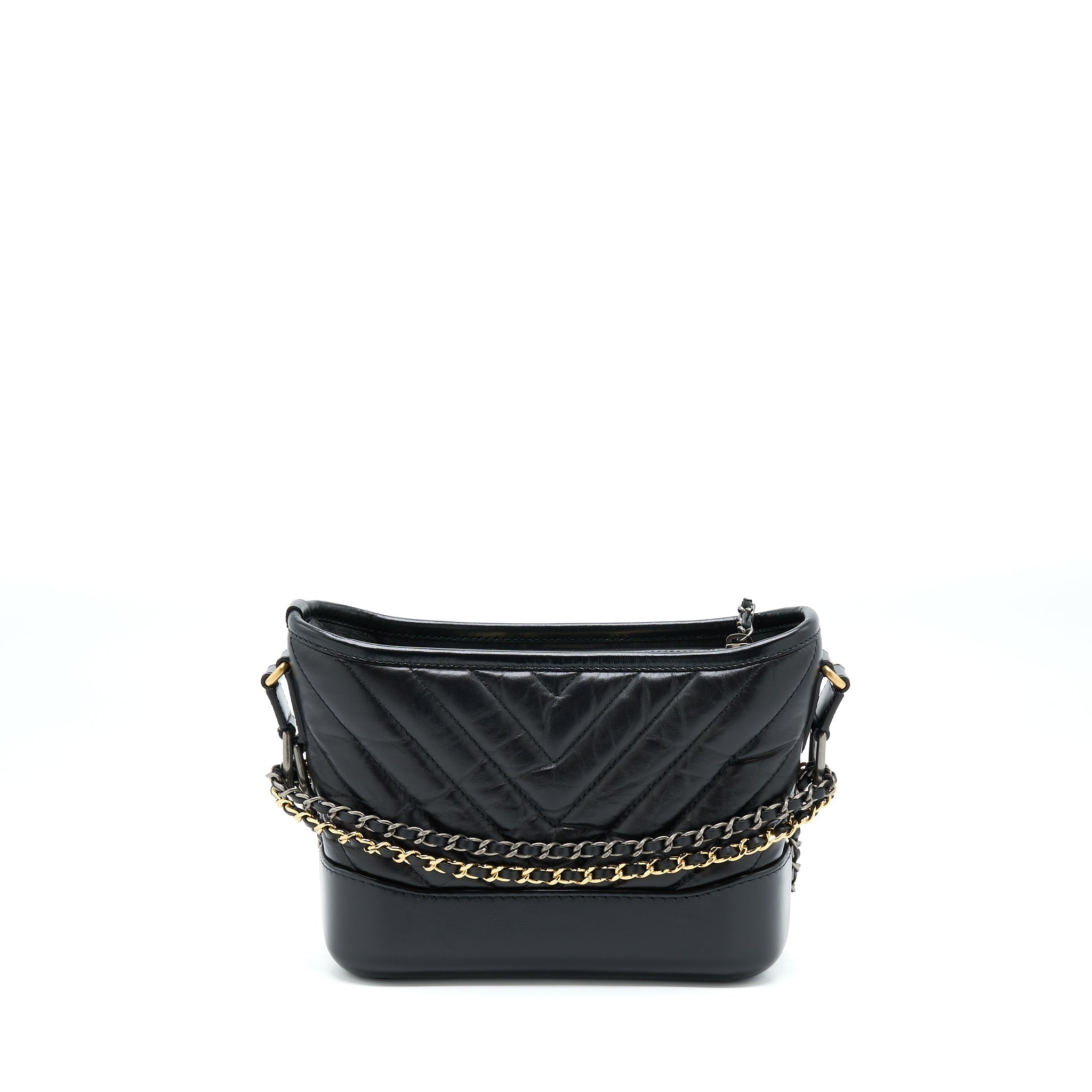 CHANEL CHEVRON SMALL GABRIELLE HOBO BAG BLACK MULTICOLOUR HARDWARE