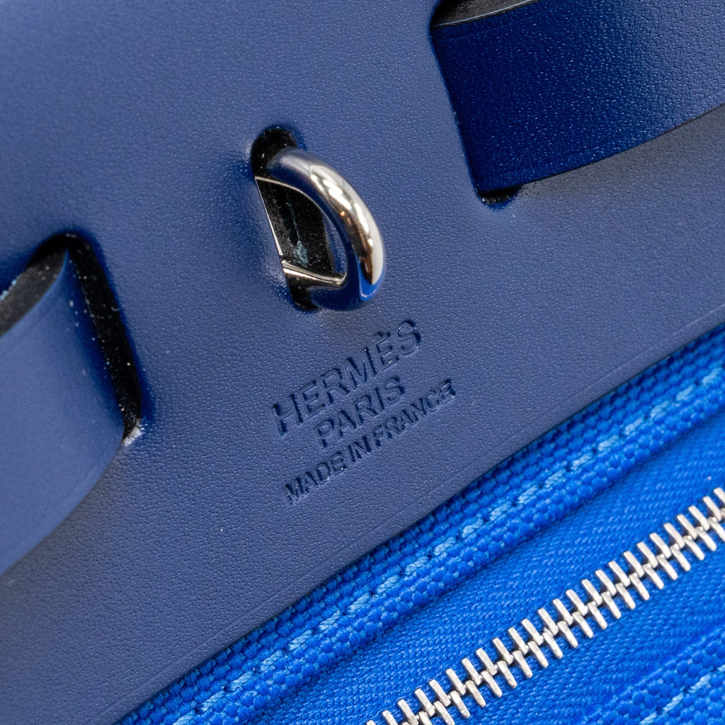 HERMES HERBAG 31 ZIP BAG CANVAS/ HUNTER LEATHER BLUE BILLARD / BLUE SAPHIR SHW