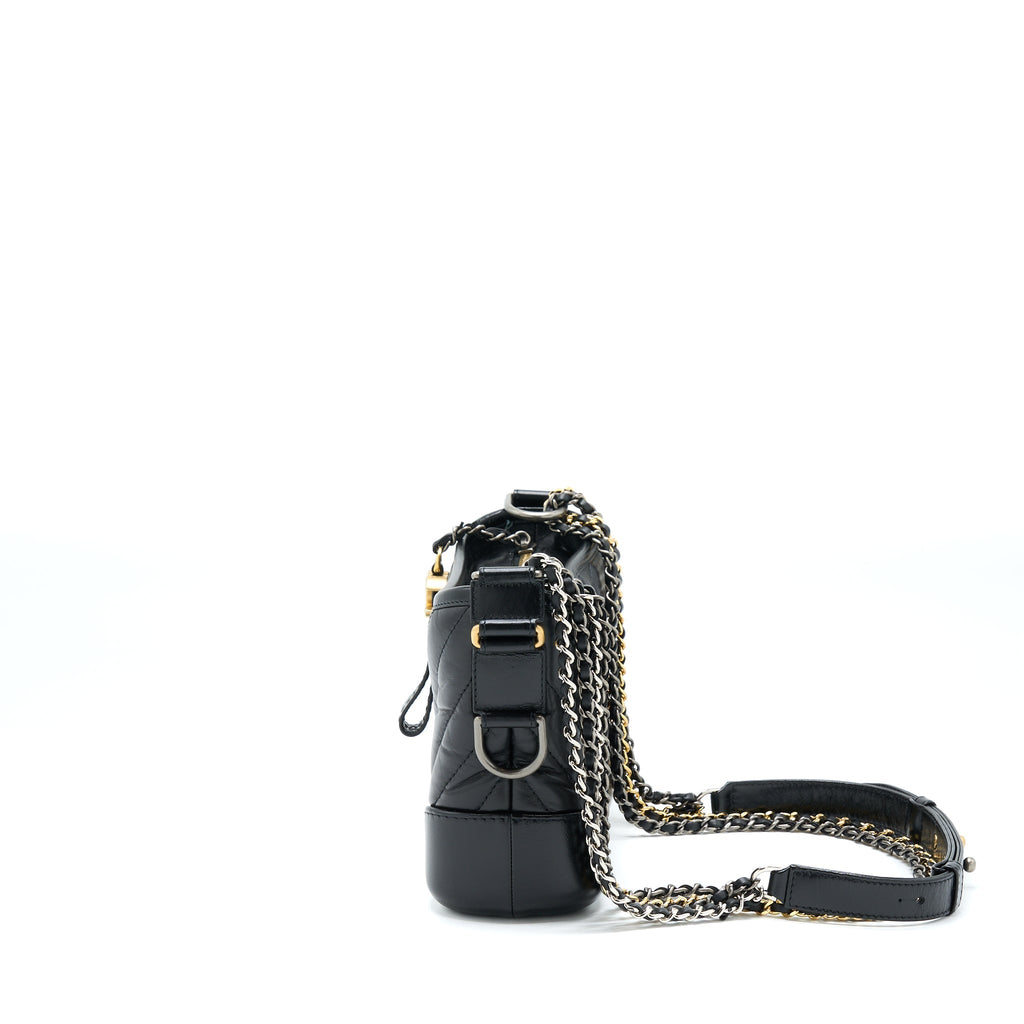 CHANEL CHEVRON SMALL GABRIELLE HOBO BAG BLACK MULTICOLOUR HARDWARE