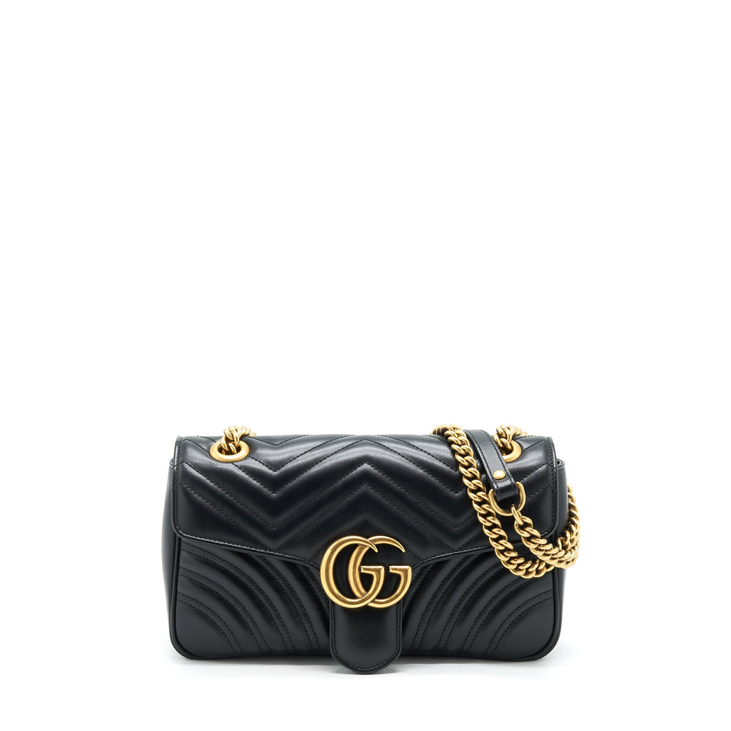 GUCCI GG MARMONT SMALL MATELASSE SHOULDER BAG BLACK GHW