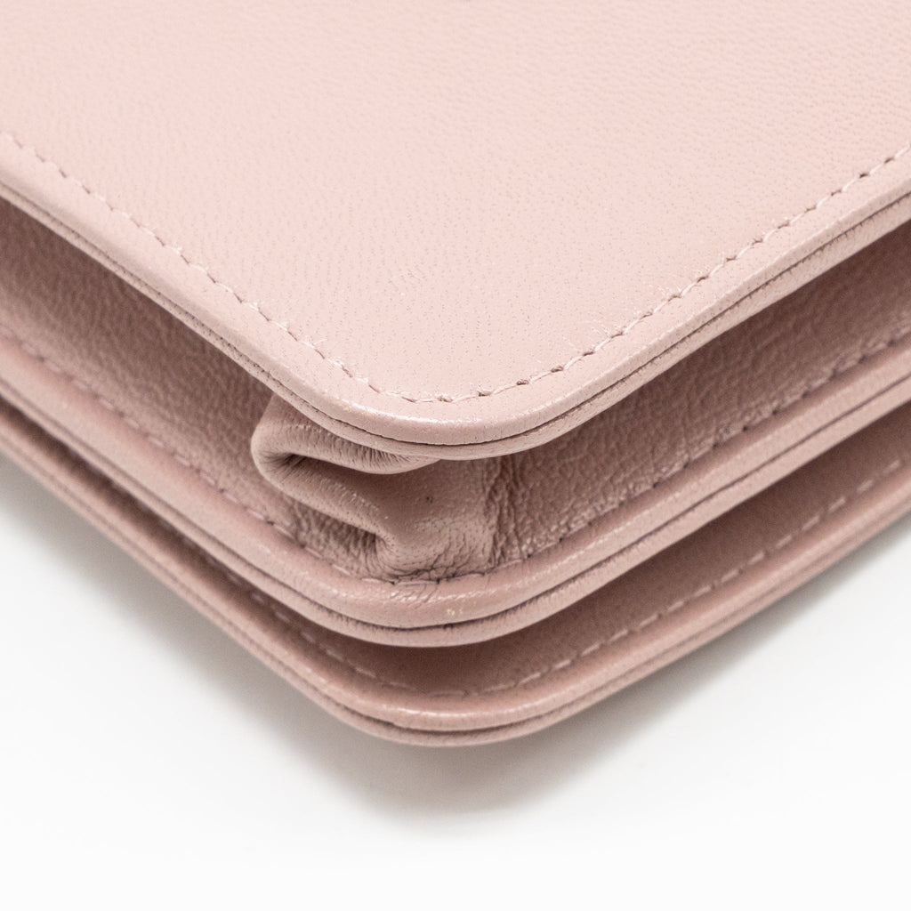 CHANEL CC LOGO WALLET WITH CHAIN GOATSKIN PINK GHW