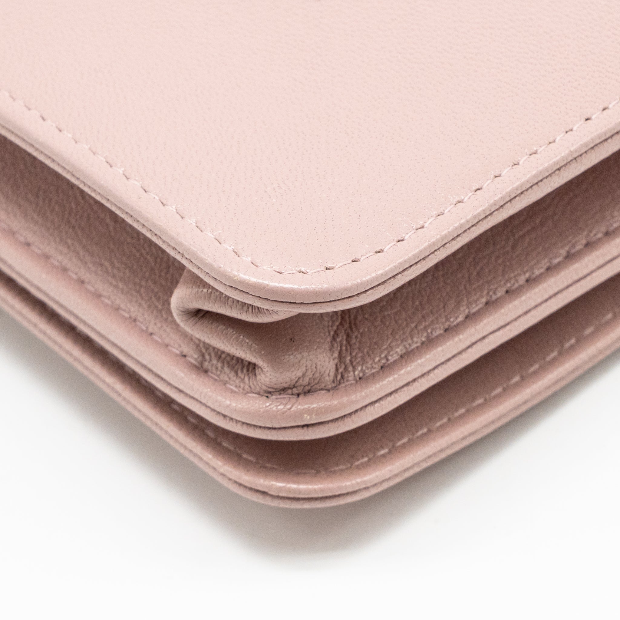 CHANEL CC LOGO WALLET WITH CHAIN GOATSKIN PINK GHW