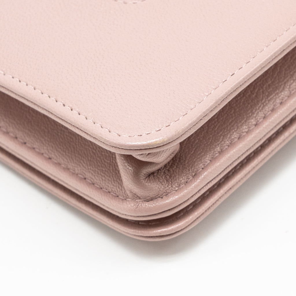 CHANEL CC LOGO WALLET WITH CHAIN GOATSKIN PINK GHW