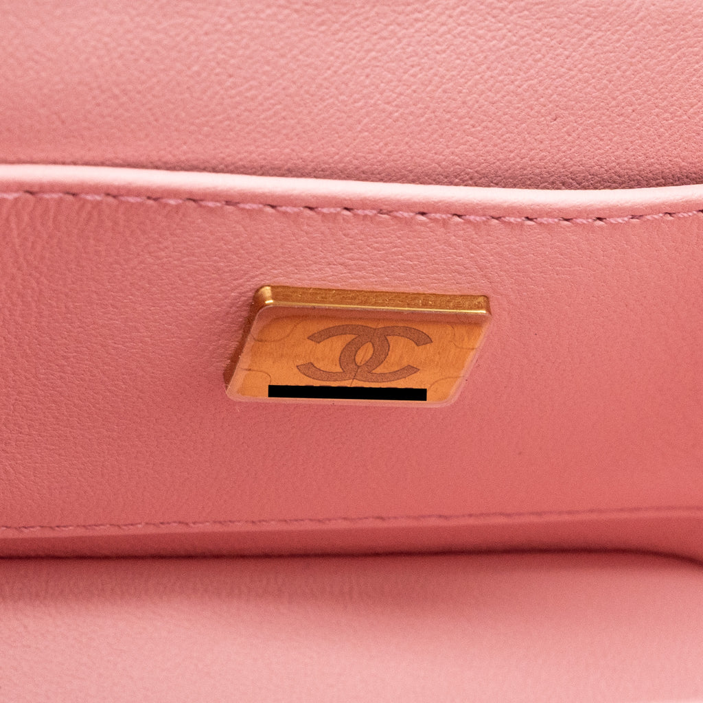 CHANEL TOP HANDLE VANITY BAG WITH CHAIN TWEED PINK GHW (MICROCHIP)