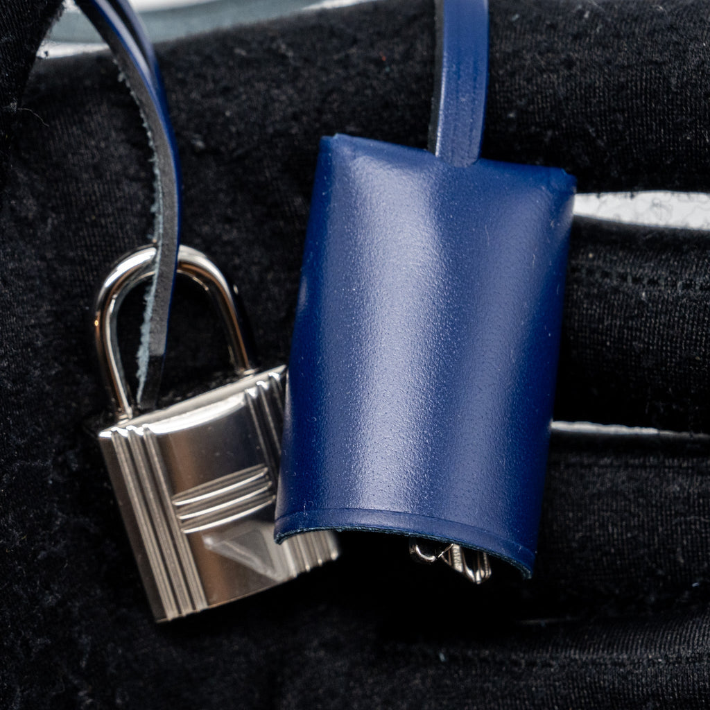 HERMES HERBAG 31 ZIP BAG CANVAS/ HUNTER LEATHER BLUE BILLARD / BLUE SAPHIR SHW