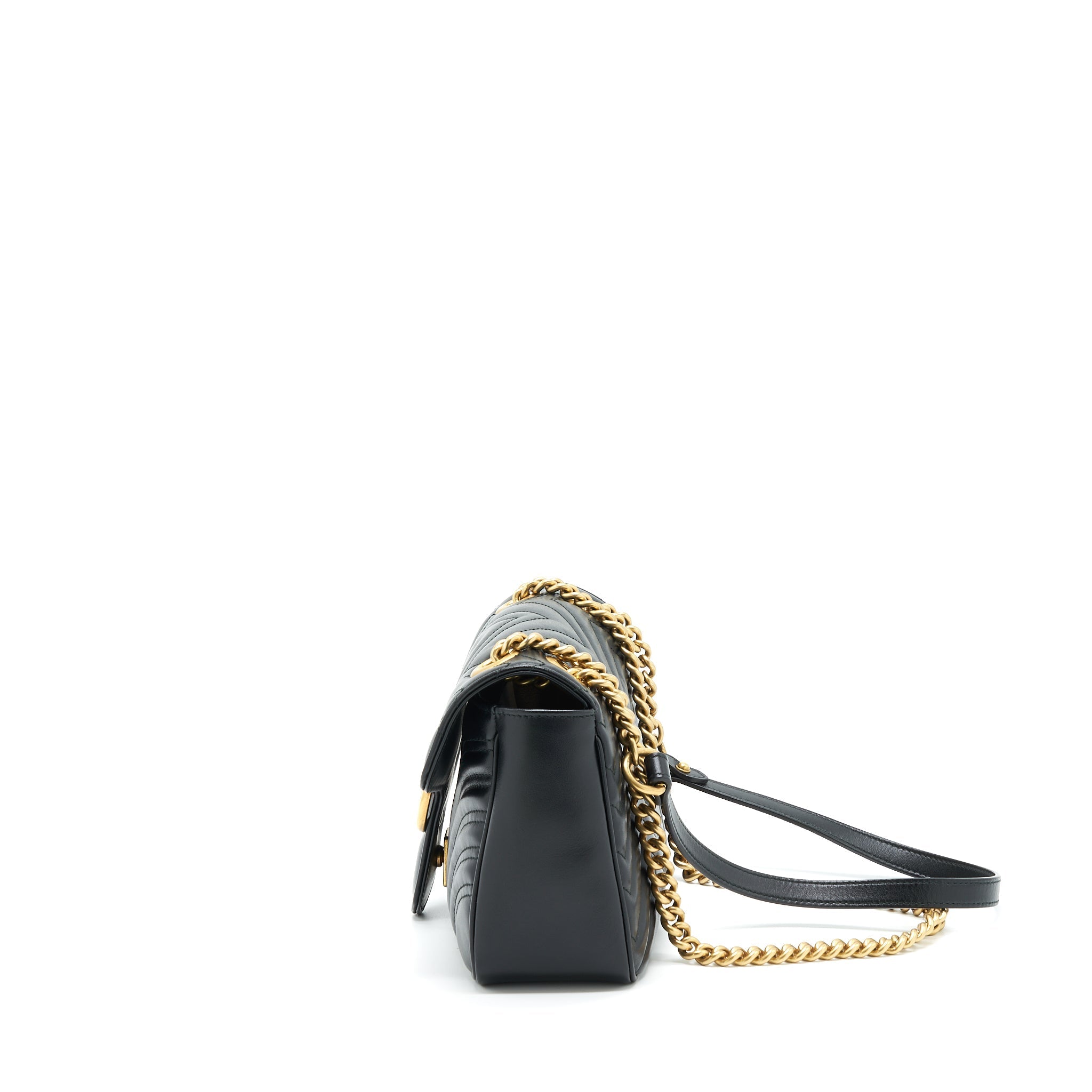GUCCI GG MARMONT SMALL MATELASSE SHOULDER BAG BLACK GHW