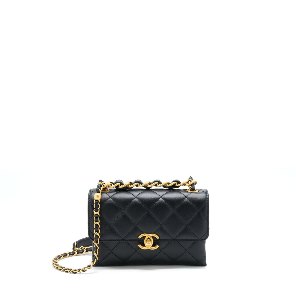 CHANEL 22S SEASONAL FLAP BAG CALFSKIN BLACK BRUSHED GHW