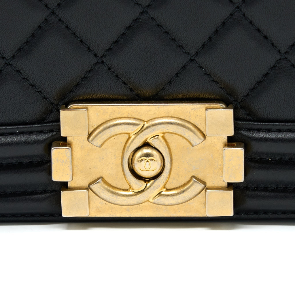 CHANEL MEDIUM BOY BAG LAMBSKIN BLACK BRUSHED GHW