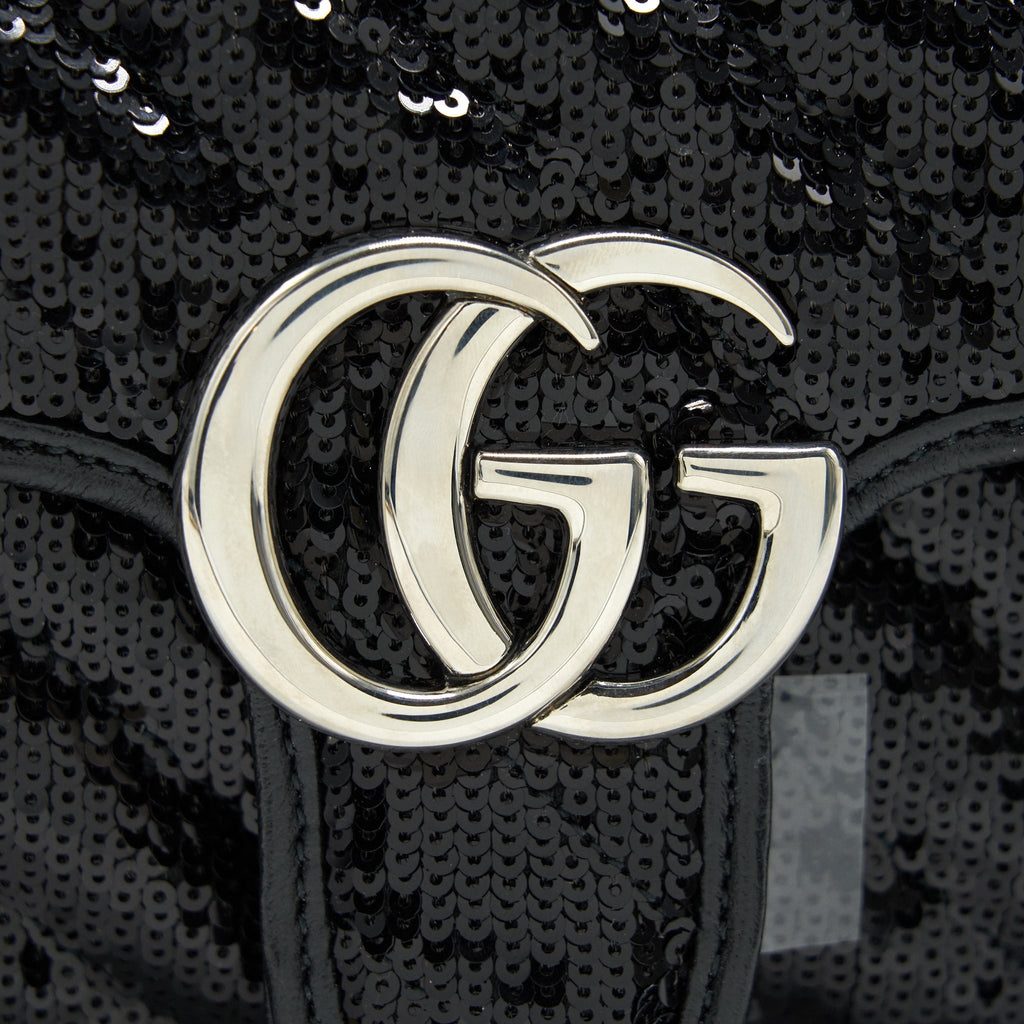 GUCCI MARMONT MINI SEQUIN SHOULDER BAG BLACK