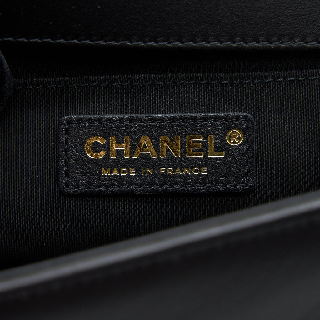 CHANEL MEDIUM BOY BAG LAMBSKIN BLACK BRUSHED GHW