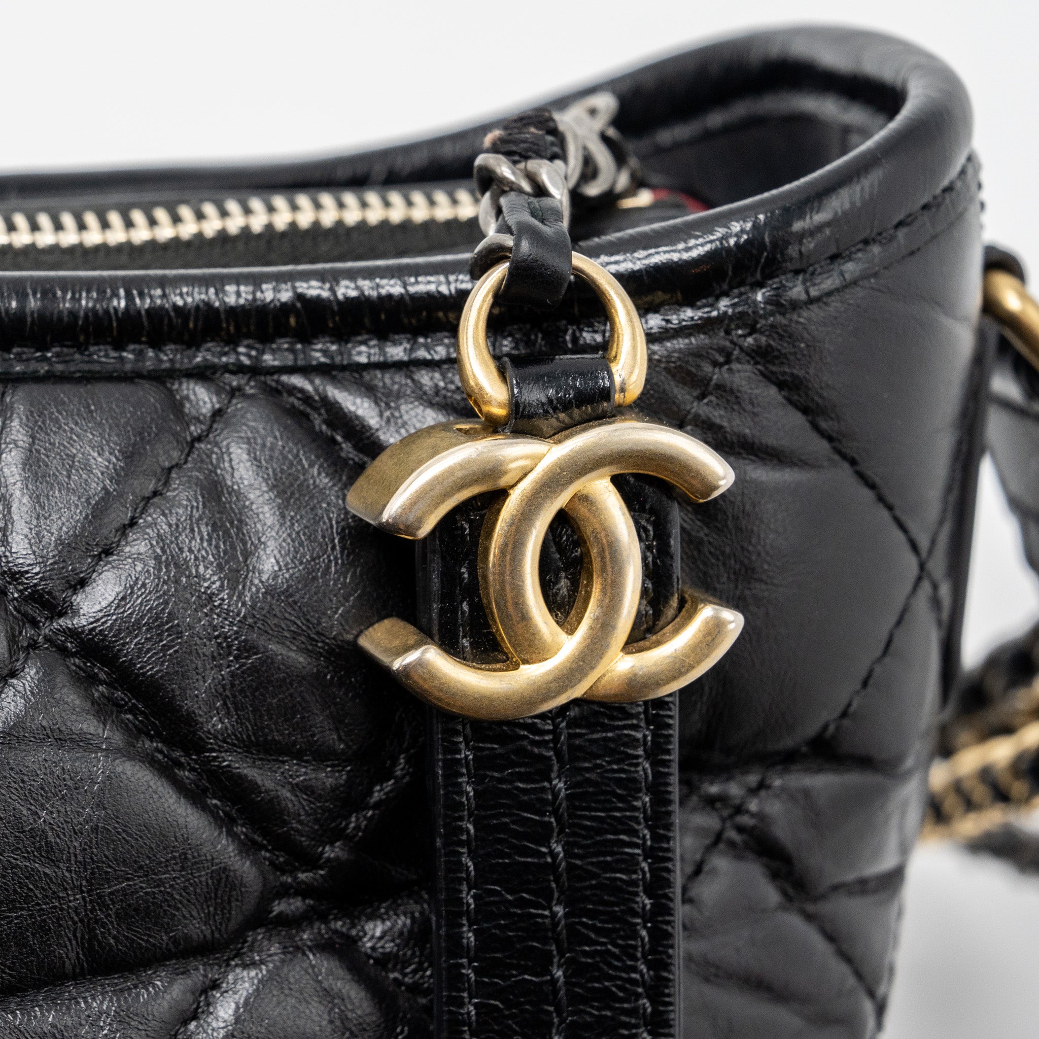 CHANEL SMALL GABRIELLE HOBO BAG AGED CALFSKIN BLACK MULTICOLOURED HARDWARE