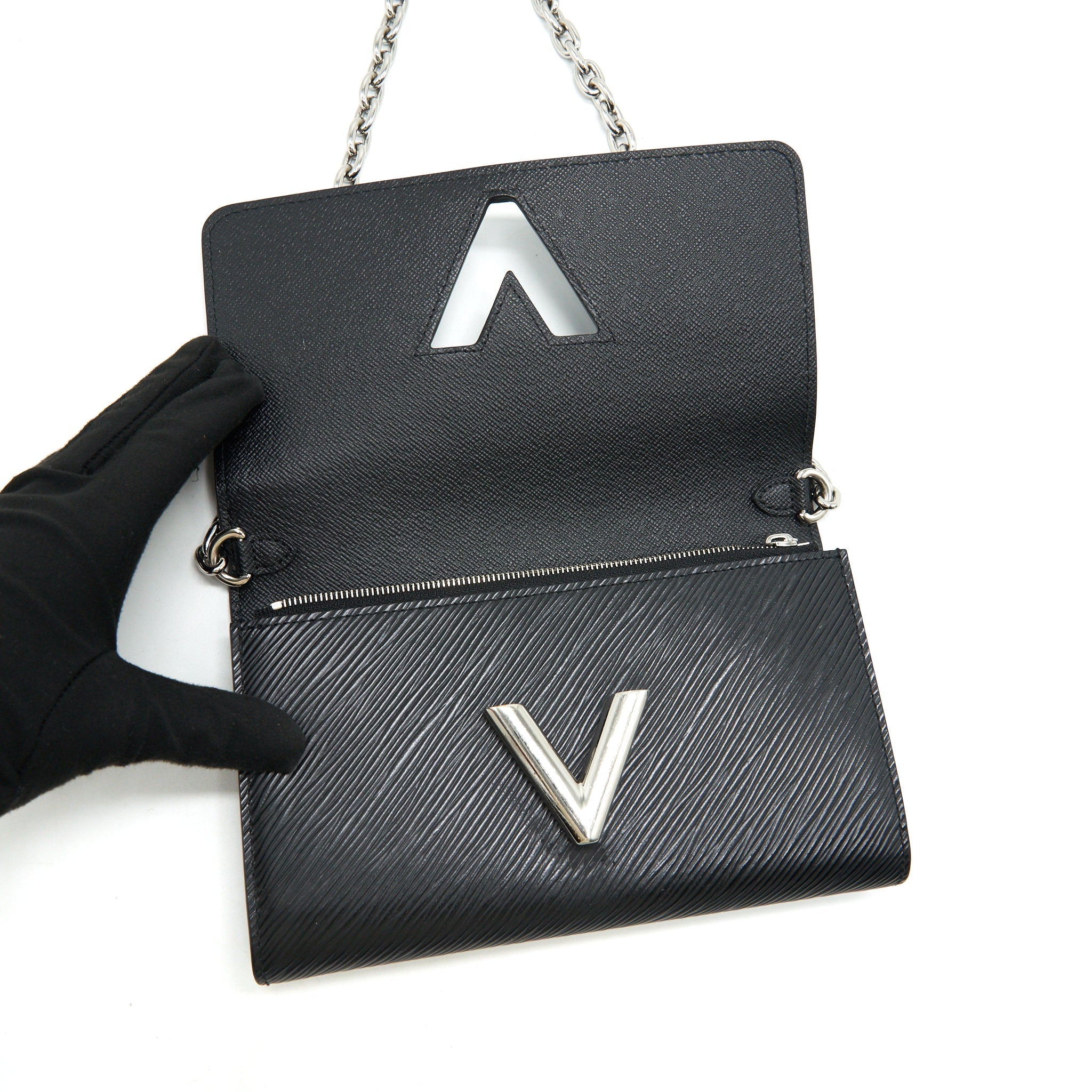 LOUIS VUITTON TWIST WALLET ON CHAIN BLACK SHW EPI LEATHER