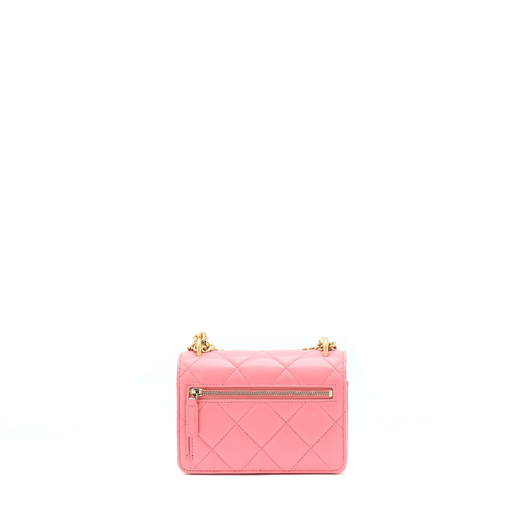 CHANEL 22P SEASONAL MINI SQUARE WALLET ON CHAIN LAMBSKIN PINK GHW