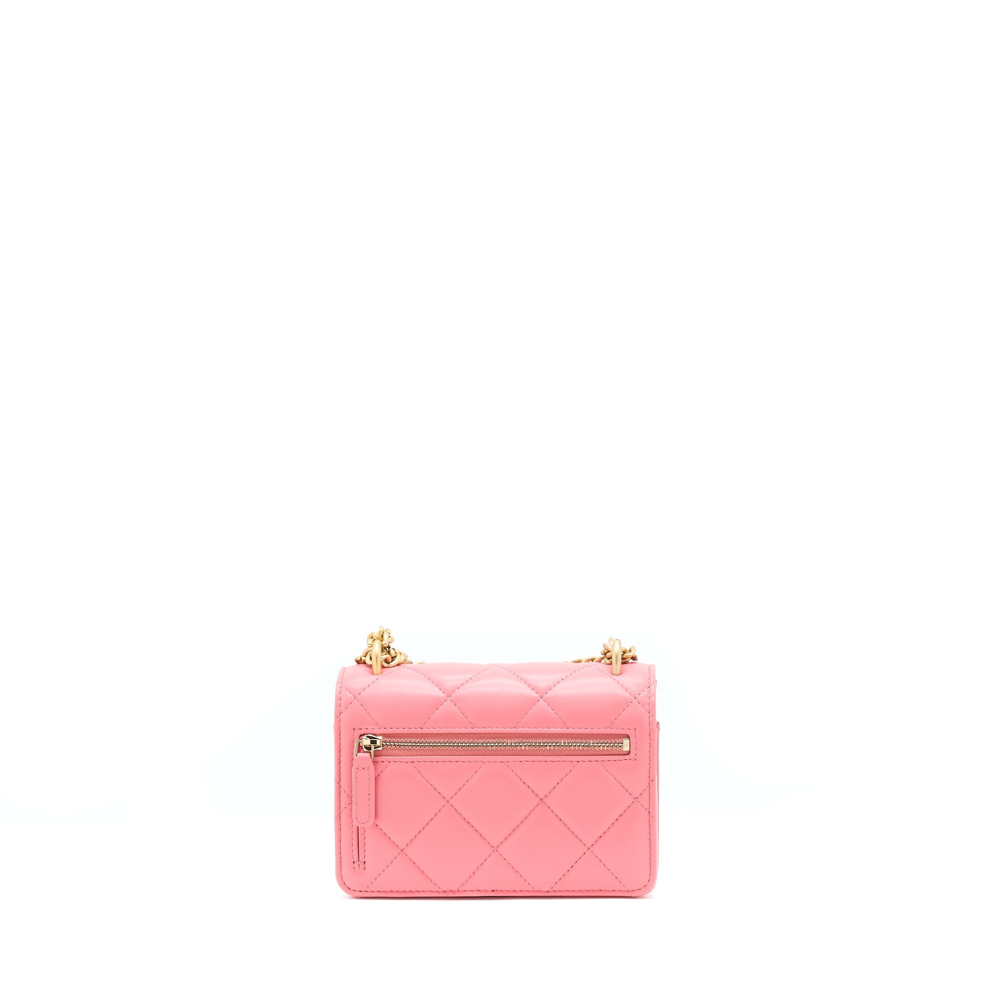 CHANEL 22P SEASONAL MINI SQUARE WALLET ON CHAIN LAMBSKIN PINK GHW