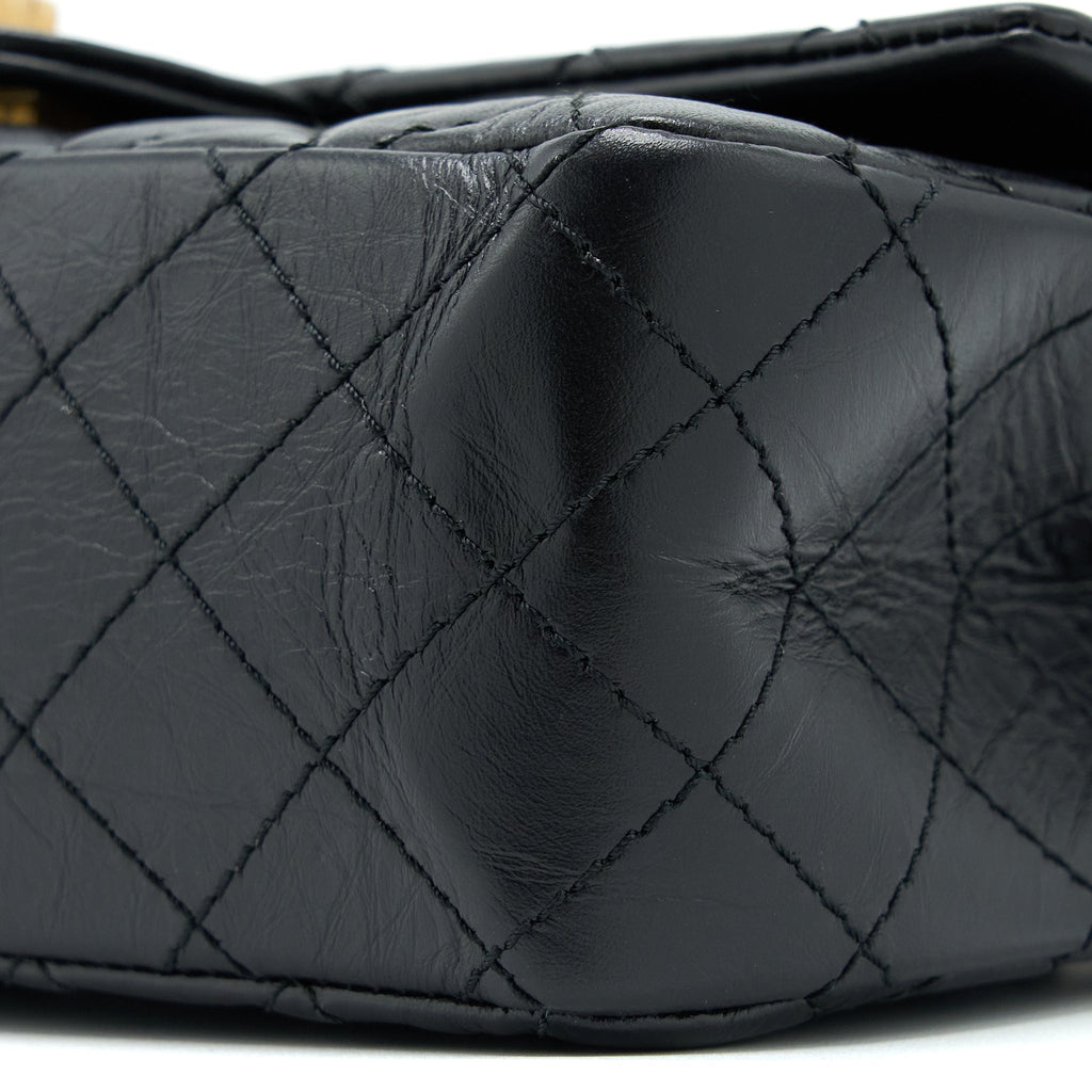 CHANEL SMALL 2.55 REISSUE FLAP BAG AGED CALFSKIN BLACK GHW