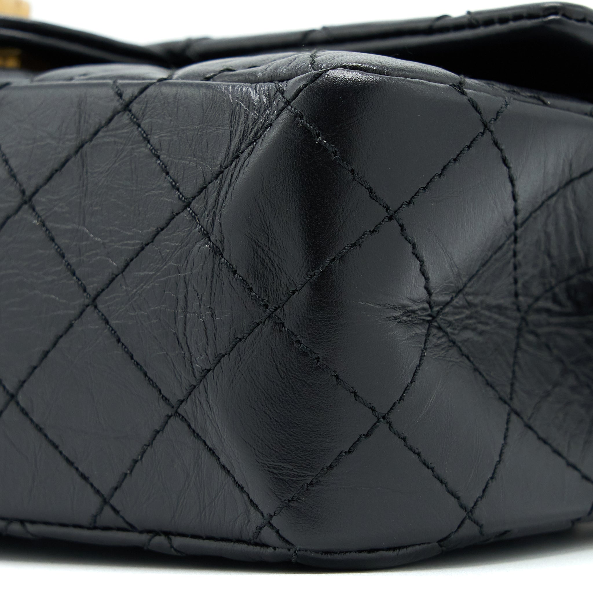 CHANEL SMALL 2.55 REISSUE FLAP BAG AGED CALFSKIN BLACK GHW