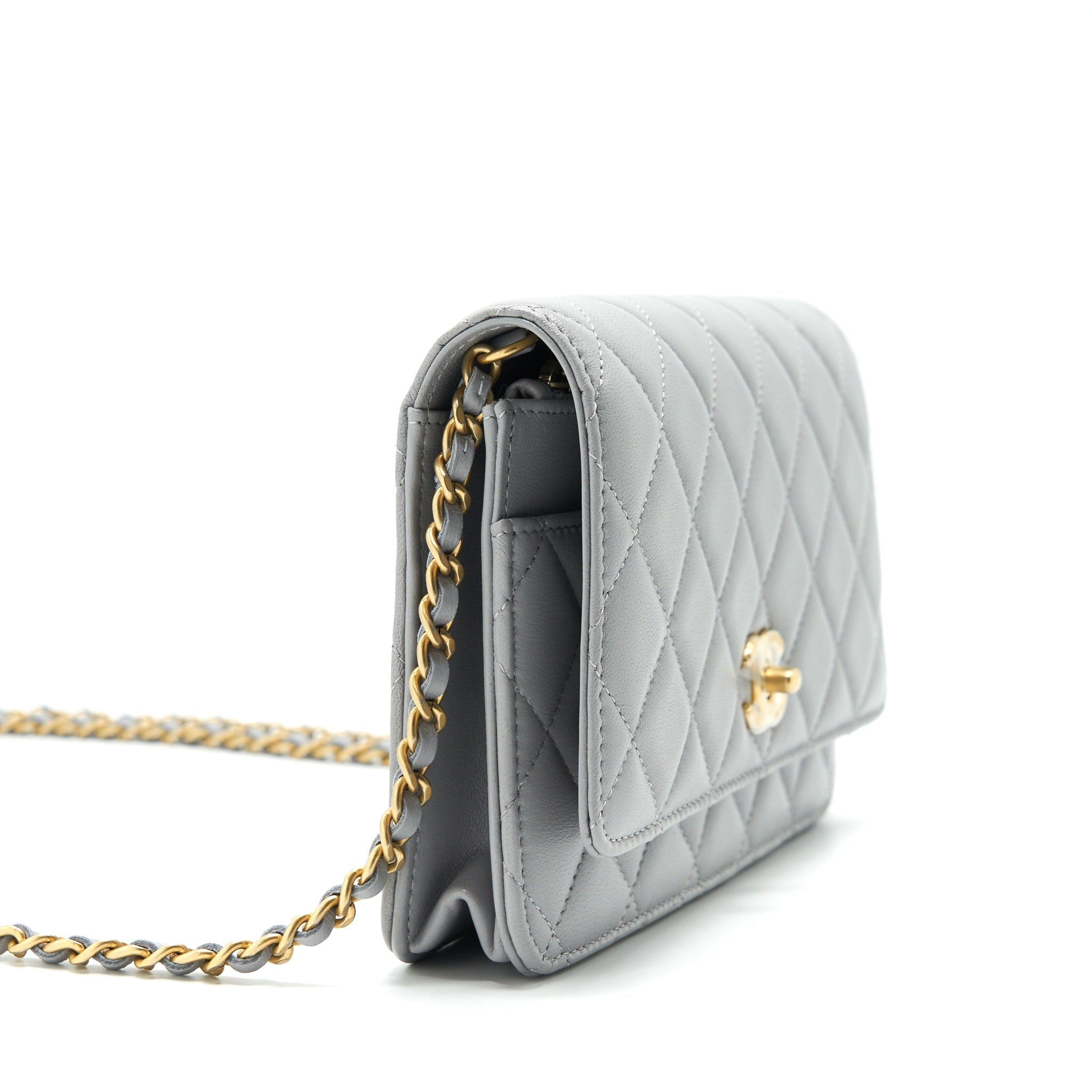 CHANEL 21B PEARL CRUSH WALLET ON CHAIN GREY GHW