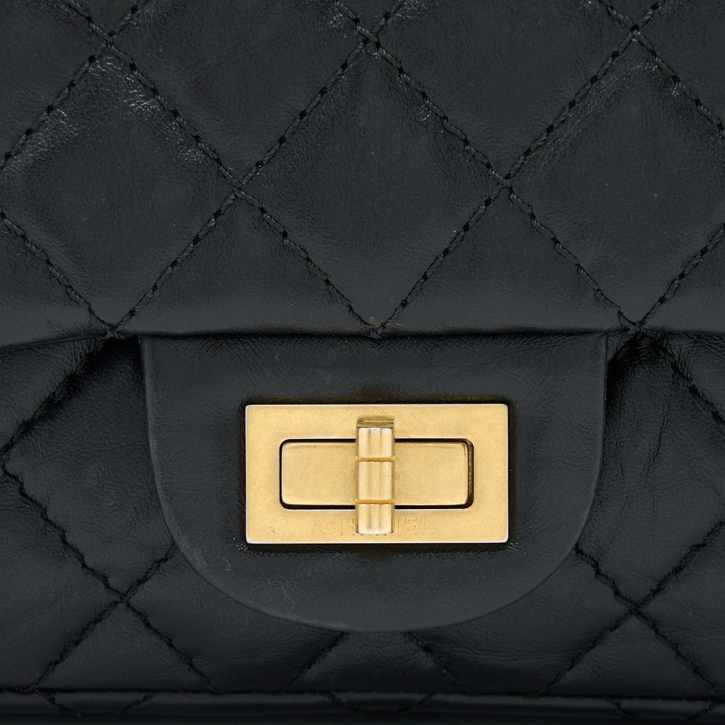 CHANEL SMALL 2.55 REISSUE FLAP BAG AGED CALFSKIN BLACK GHW
