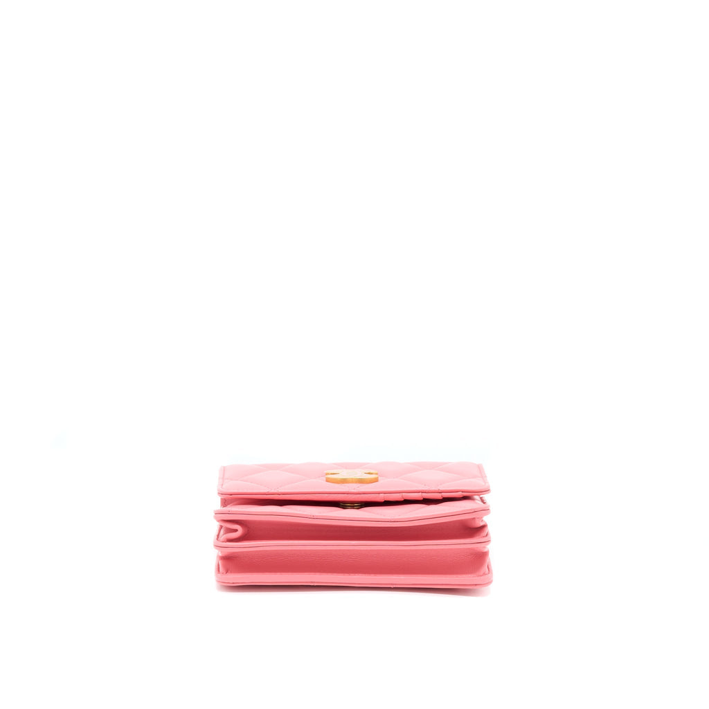 CHANEL 22P SEASONAL MINI SQUARE WALLET ON CHAIN LAMBSKIN PINK GHW