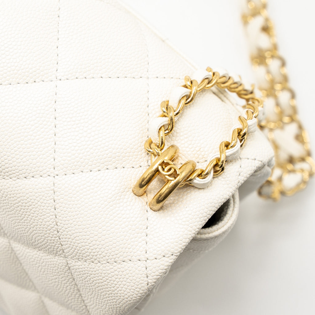CHANEL 21K COCO FIRST CAVIAR WHITE BRUSHED GHW (MICROCHIP)