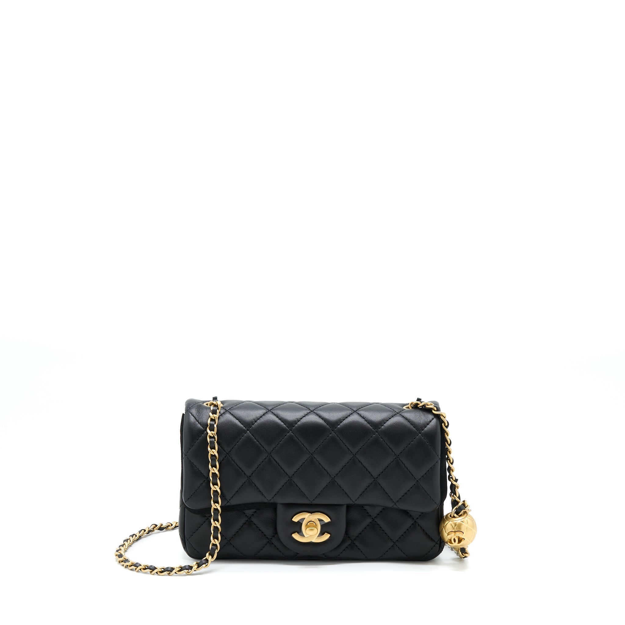 CHANEL PEARL CRUSH MINI RECTANGULAR LAMBSKIN BLACK WITH GHW (MICROCHIP)