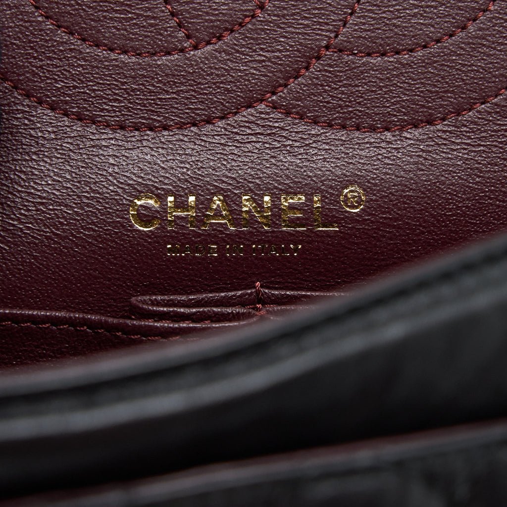 CHANEL SMALL 2.55 REISSUE FLAP BAG AGED CALFSKIN BLACK GHW