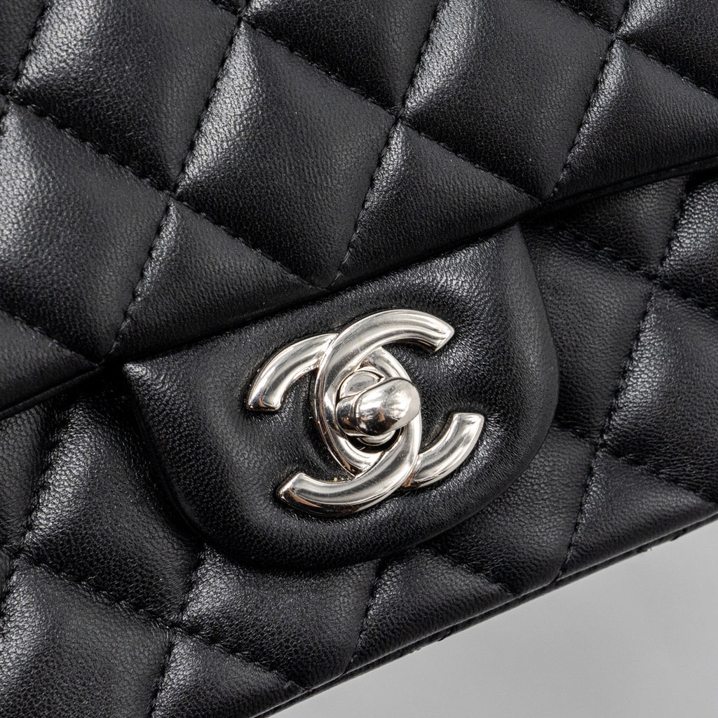 CHANEL MINI SQUARE FLAP BAG LAMBSKIN BLACK SHW