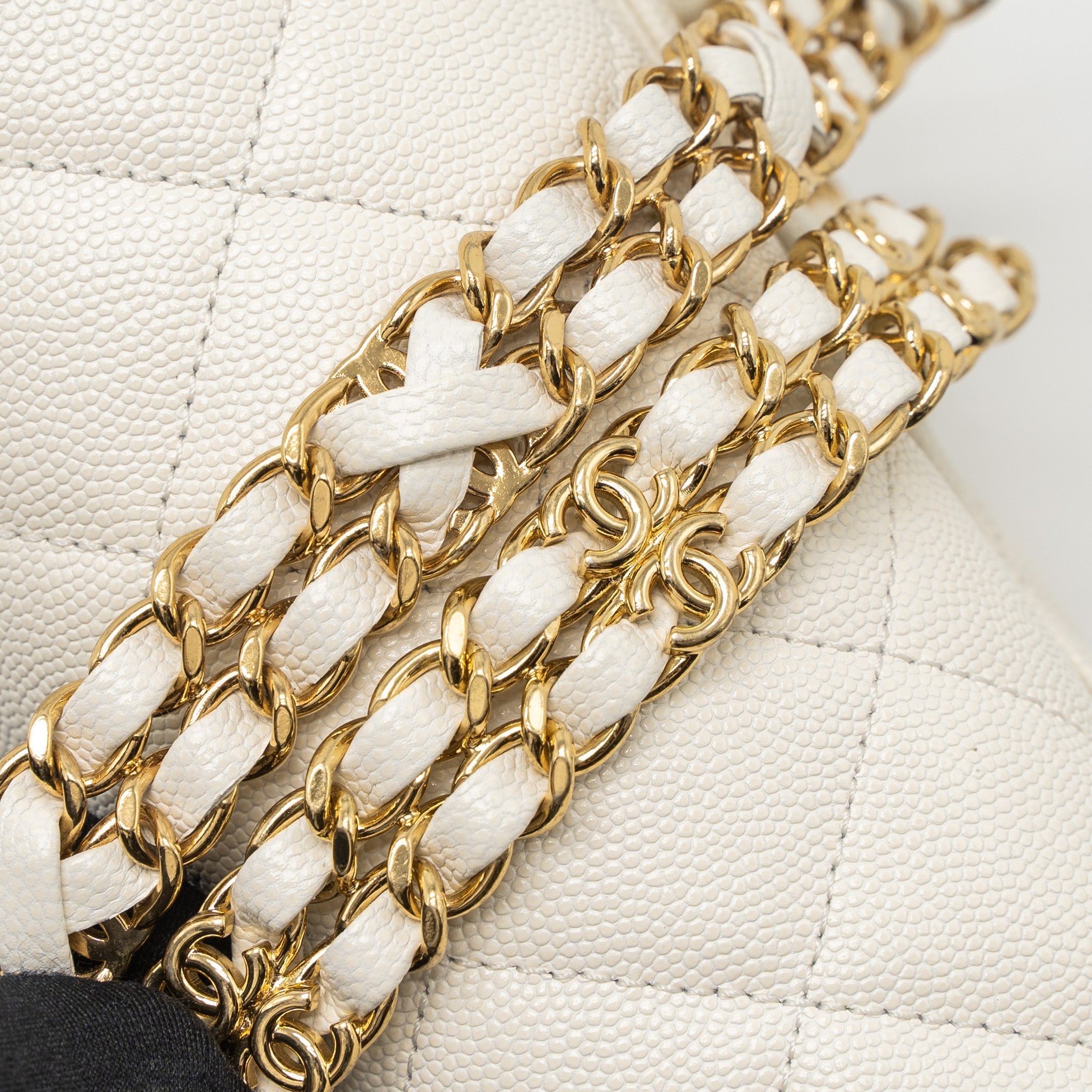 CHANEL 21K COCO FIRST CAVIAR WHITE BRUSHED GHW (MICROCHIP)