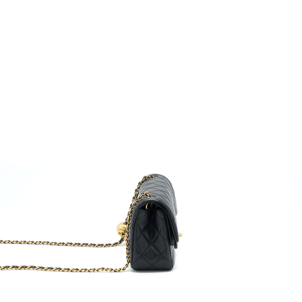 CHANEL PEARL CRUSH MINI RECTANGULAR LAMBSKIN BLACK WITH GHW (MICROCHIP)