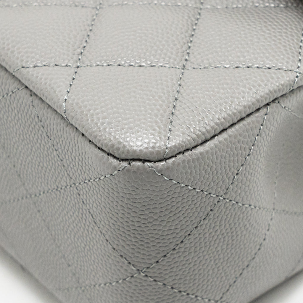 CHANEL SMALL CLASSIC DOUBLE FLAP BAG CAVIAR DARK GREY LGHW (MICROCHIP)