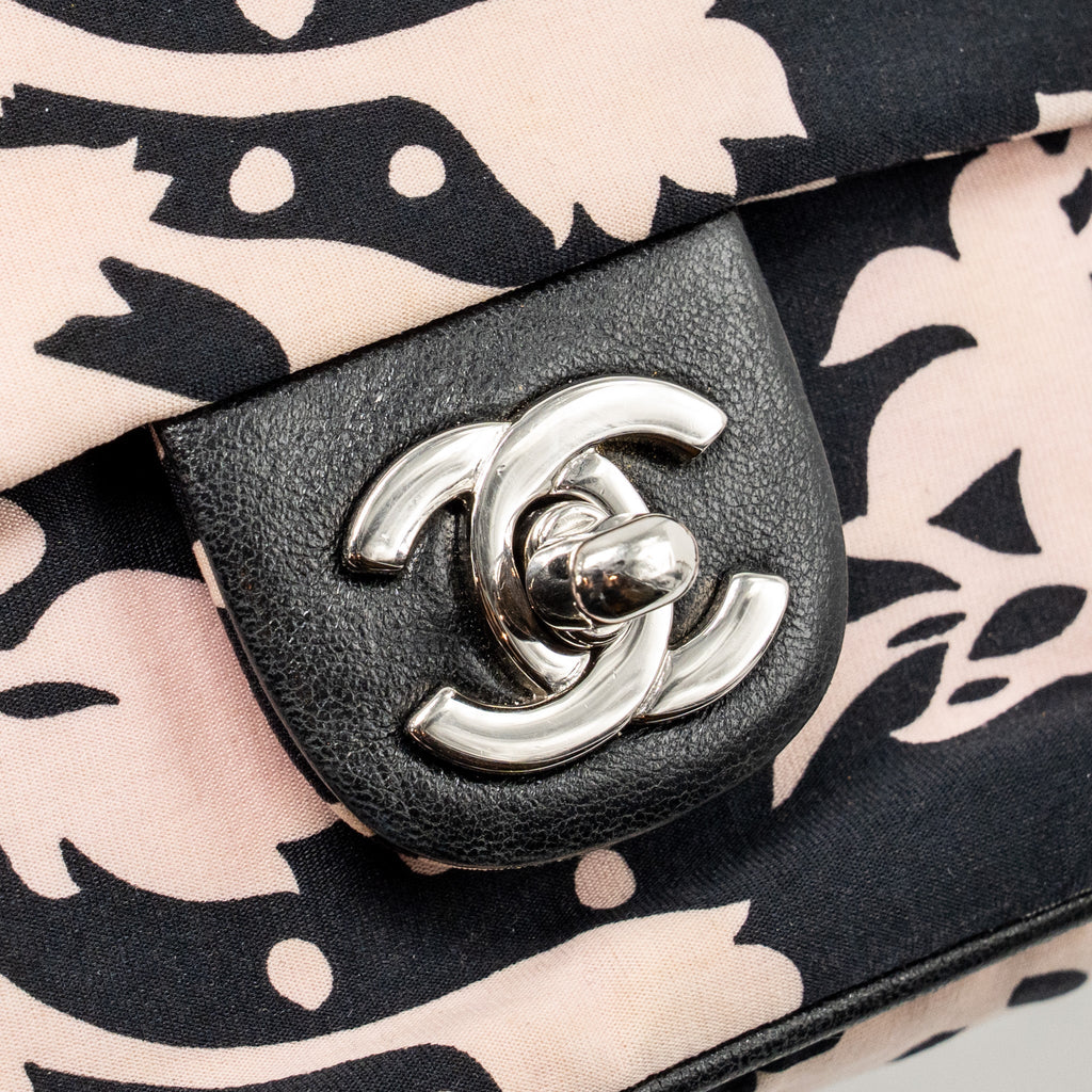 CHANEL MIRROR CHARM SINGLE FLAP BAG FABRIC BLACK/PINK SHW