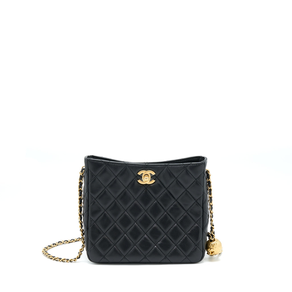 CHANEL 22B PEARL CRUSH HOBO BAG LAMBSKIN BLACK WITH GHW (MICROCHIP)