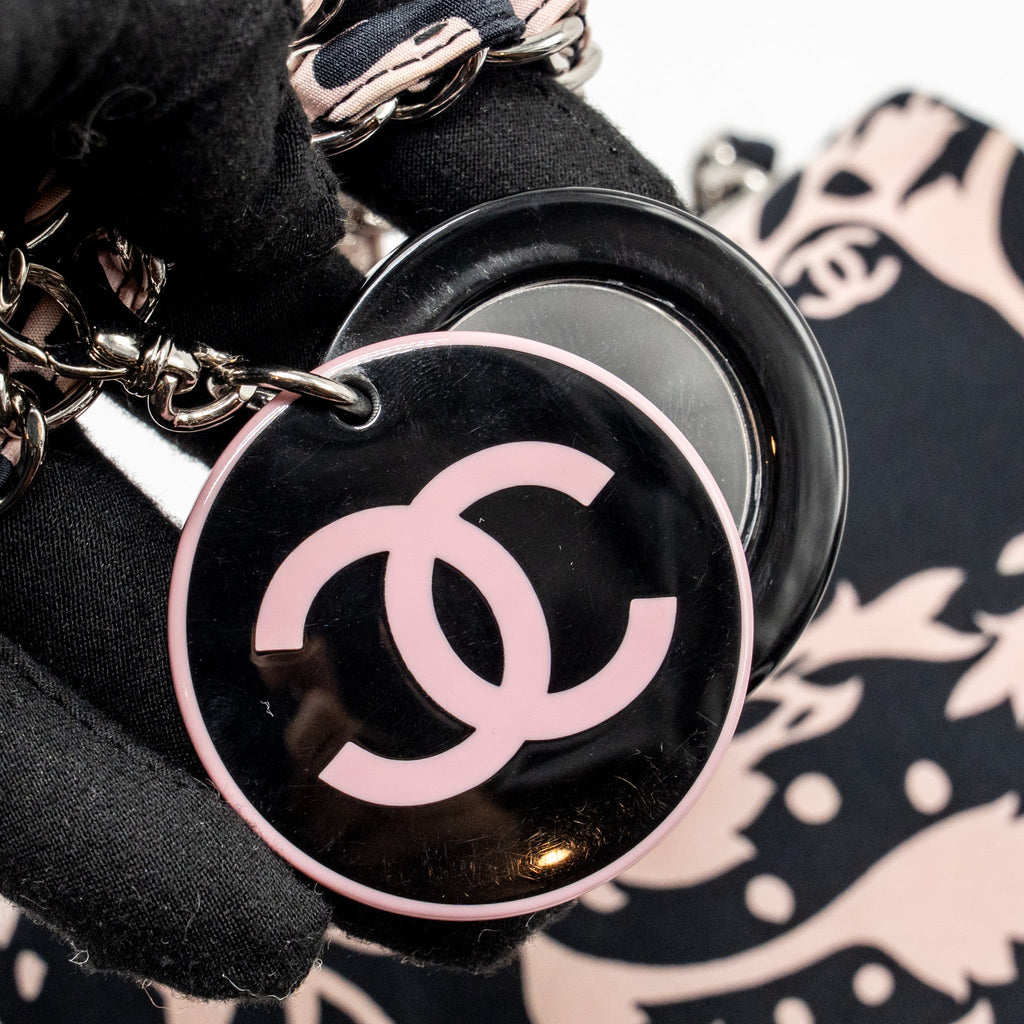 CHANEL MIRROR CHARM SINGLE FLAP BAG FABRIC BLACK/PINK SHW