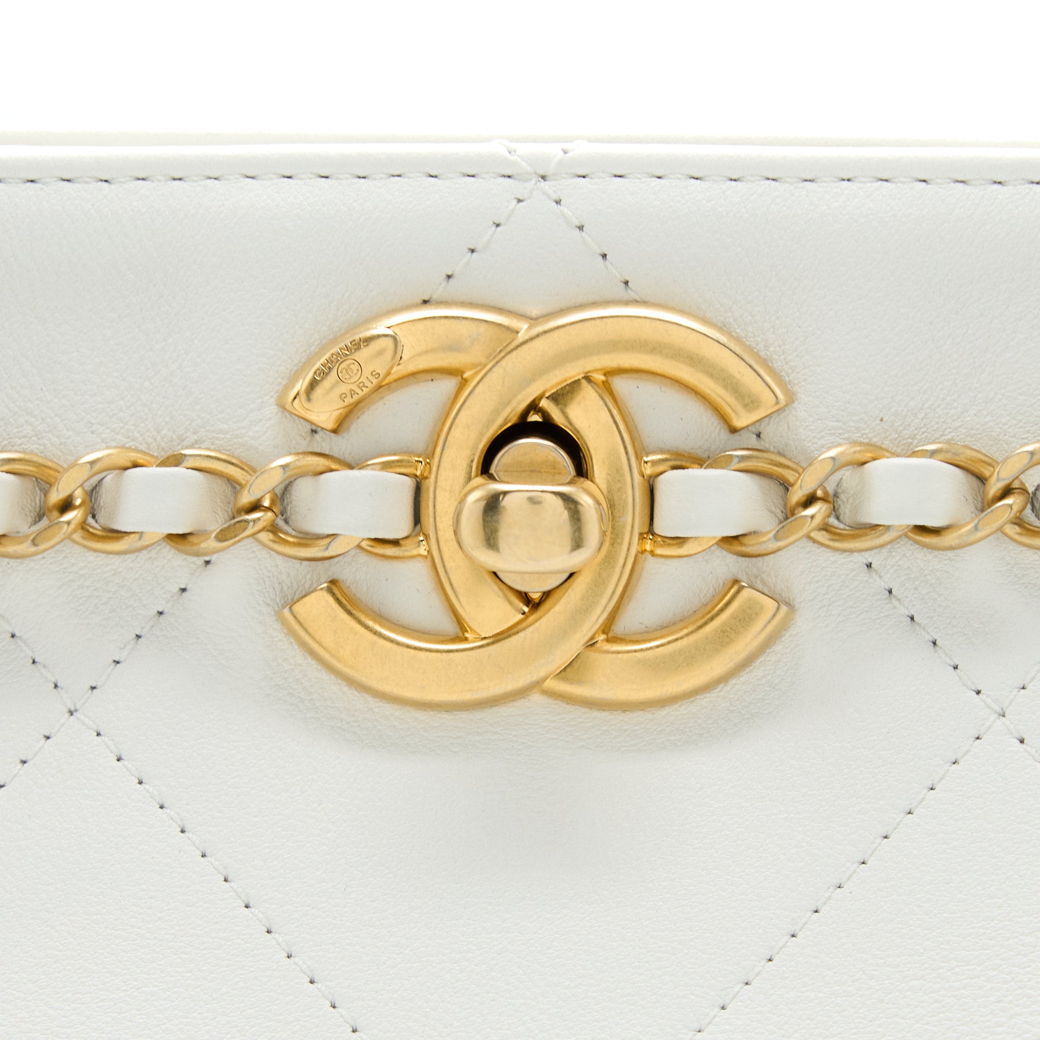 CHANEL TOTE BAG QUILTED CALFSKIN WHITE BRUSHED GHW
