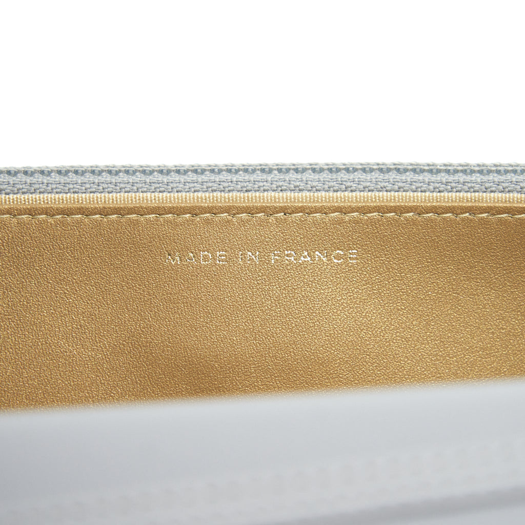 CHANEL PEARL CRUSH WALLET ON CHAIN LAMBSKIN GREY GHW (MICROCHIP)