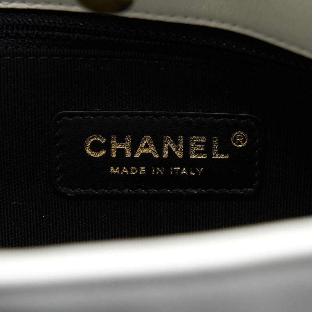 CHANEL TOTE BAG QUILTED CALFSKIN WHITE BRUSHED GHW
