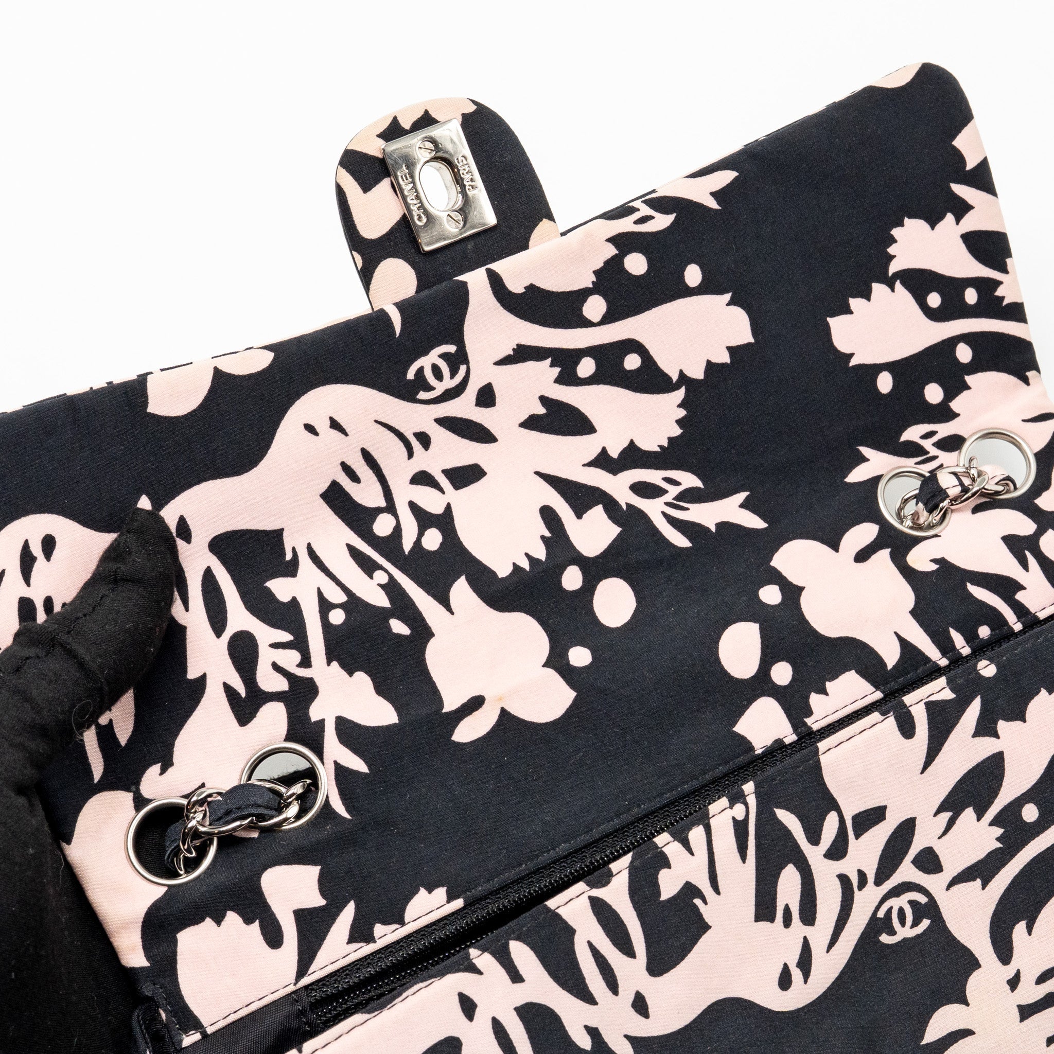 CHANEL MIRROR CHARM SINGLE FLAP BAG FABRIC BLACK/PINK SHW