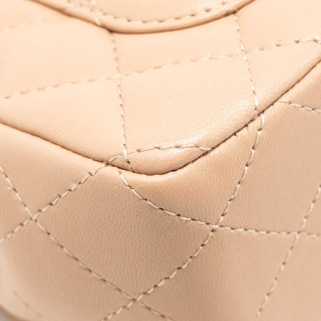 CHANEL MINI RECTANGULAR FLAP BAG LAMBSKIN DARK BEIGE LGHW (MICROCHIP)