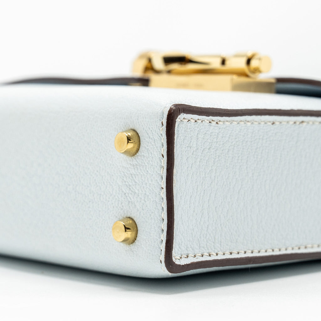HERMES MINI VERROU CHEVRE MYSORE BLUE BRUME GHW